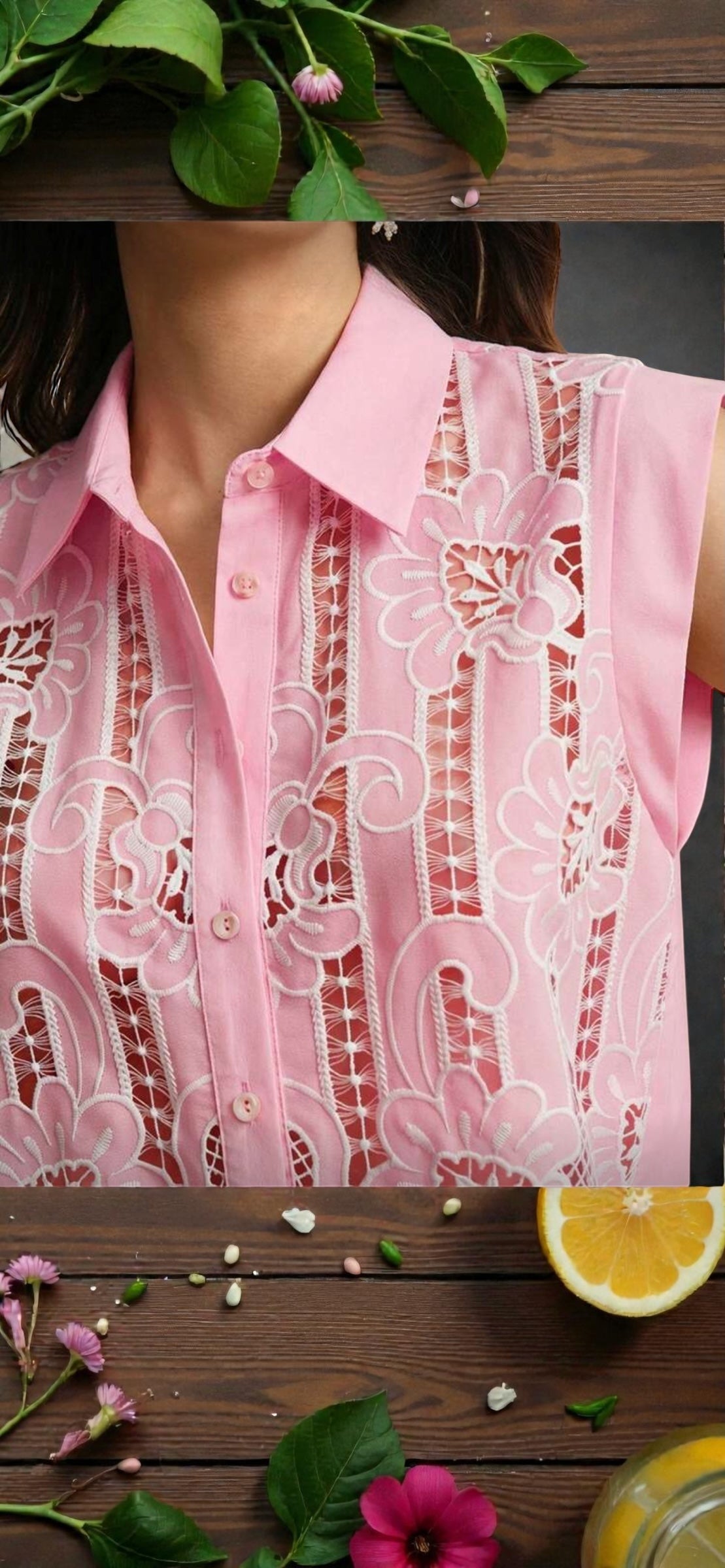 Combishort Rose Broderie Anglaise – Minimalisme Romantique Été