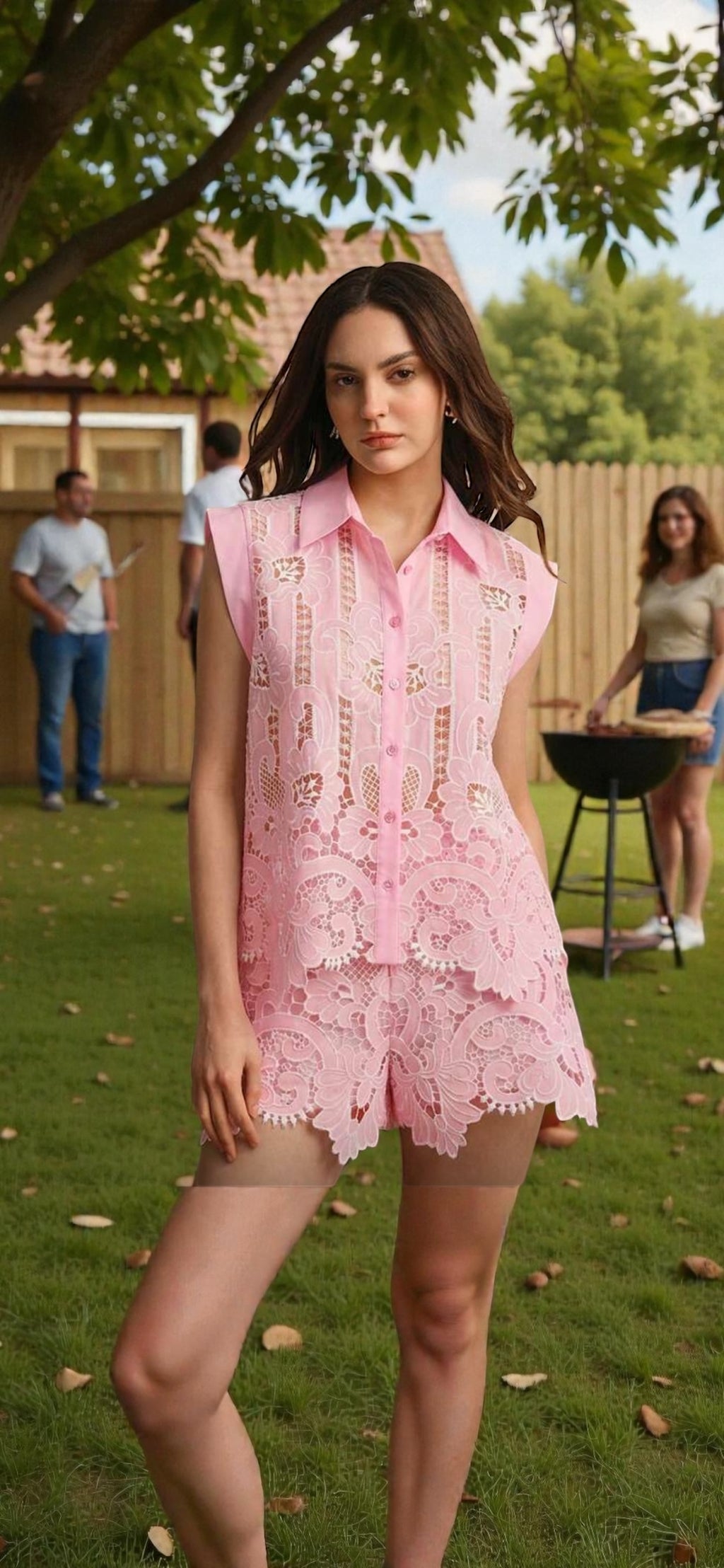 Combishort Rose Broderie Anglaise – Minimalisme Romantique Été