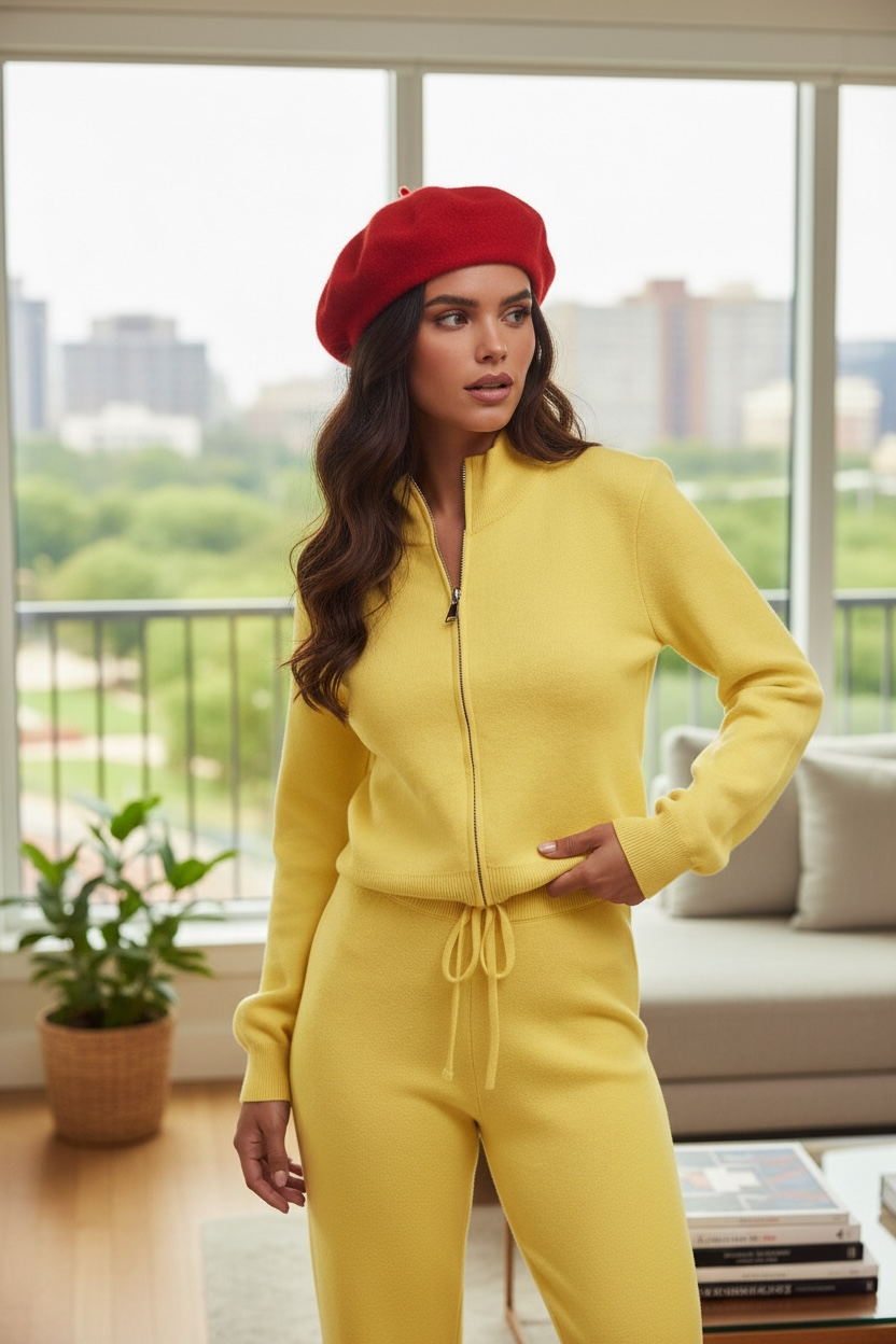 Ensemble sweat zip - pantalon evasée maille moulant